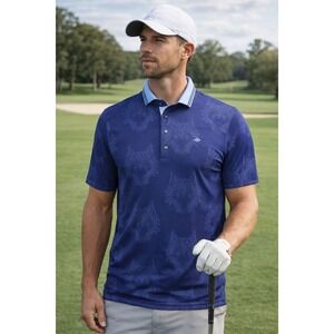Greyson Golf Polo Mens Large Blue Wolf Print Short Sleeve Performance Shirt